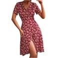 thumbnail image 2 of SMihono Robe d'Été pour Femmes Grande Taille Mode pour Femmes Décontractée Croisée Col en V à Nouer Imprimé Floral Fente Manches Courtes Robe Bohème, 2 of 8