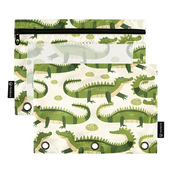 ALAZA 2 Pack Pencil Pouch Cute Crocodile Pencil Case for 3 Ring Binder Clear Window Pencil Bag Organizers