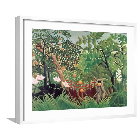 Art.com Exotic Landscape, 1910 Giclee Print by Henri Rousseau, White Frame Wall Art, 29" x 23"