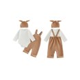 thumbnail image 2 of Cjfdfy Newborn Baby Boy Girl Fall Outfits Solid Long Sleeve Romper Waffle Overall Pants And Knotted Hat 3 Piece Set Cute Coming Home  Fall Winter Outfit 0-18M, 2 of 9