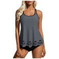 thumbnail image 3 of Yammkia 2 Piece Swim Dress Women's Tankini Sets Two Piece Bathing Suits Tummy Control Square Neck Adjustable Straps Ruched Ribbed(Grey,XL), 3 of 6