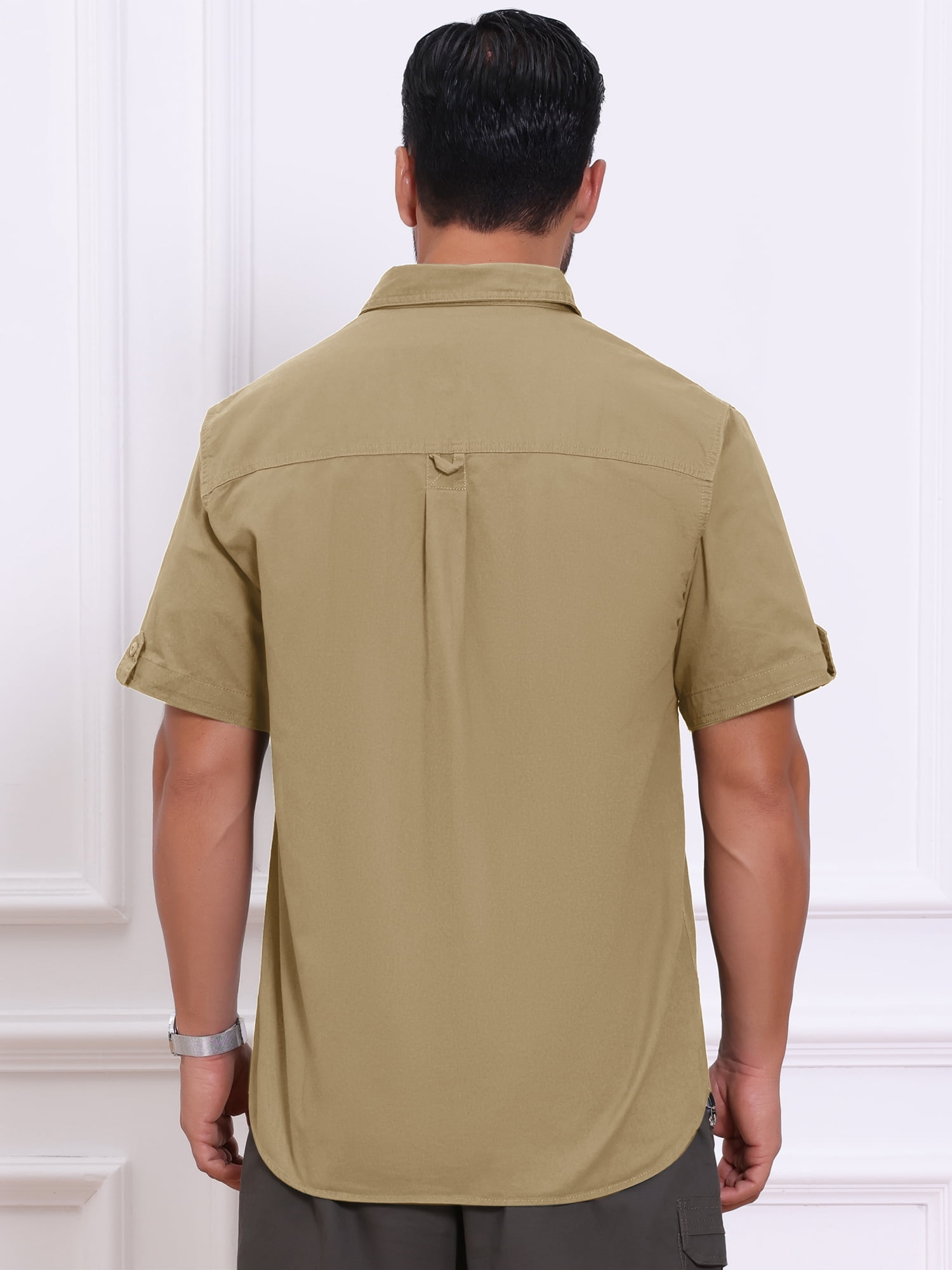 DARING DIVA Men's Fishing Shirt Summer Short Sleeve Hiking Cargo Shirts XL Khaki