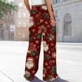 thumbnail image 4 of Women's Loose Wide Leg Pants, Christmas Print Elastic Waist Drawstring, Casual Pocket Trousers, Fashion Holiday Pants for Women, Cozy and Festive,Wine,M, 4 of 6