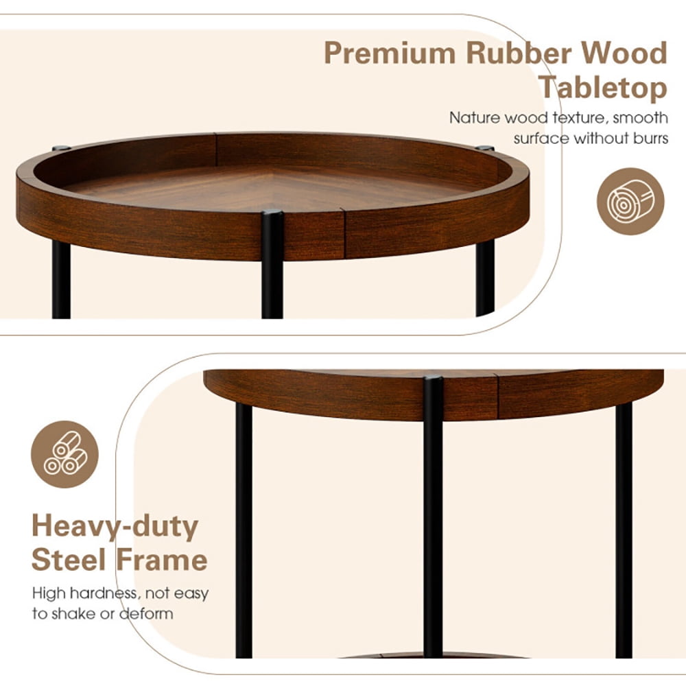 Finihen End Side Table, Sofa Side Table, Bed Side Table, 2-Tier Retro End Table with Bottom Shelf, for Living Room, Bedroom, Brown Finihen End Side Table, Sofa Side Table, Bed Side Table, 2-Tier Retro End Table with Bottom Shelf, for Living Room, Bedroom, Brown