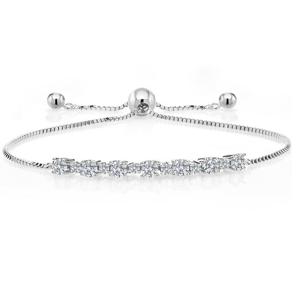 Gem Stone King 0.88 Cttw White Lab Grown Diamond Bracelet for Women | 925 Sterling Silver | Round 3MM and 1.7MM | DEF Color | VVS-VS Clarity | Adjustable Bolo Bracelet for Women | Easy-On Easy-Off
