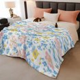 thumbnail image 2 of Pink Blue Yellow Flowers Throw Blanket, Flannel Fleece Blanket with Striped Design for Couch, Watercolor Botanical Floral Soft Breathable All Season Plush Blankets for Loveseat Sofa Bed 60"x80", 2 of 9