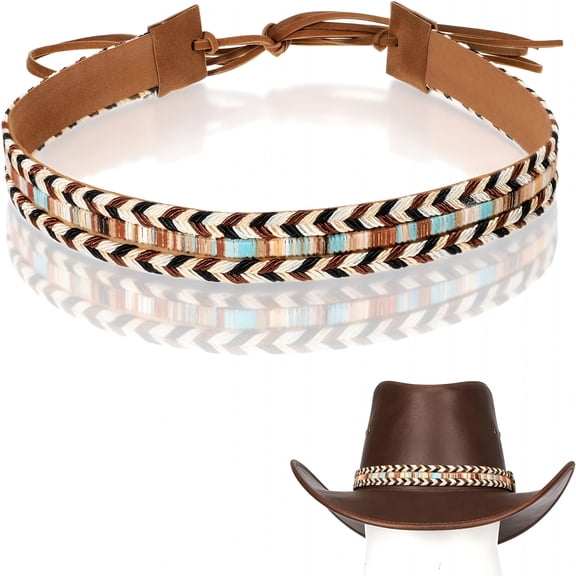 TELOLY Cowboy Hat Bands for Men and Women,Hand Made Replacement Braid Hat Belt,Ethnic Western Rural Hats Belts for Cowboy/Cowgirl Hats,Western Brown