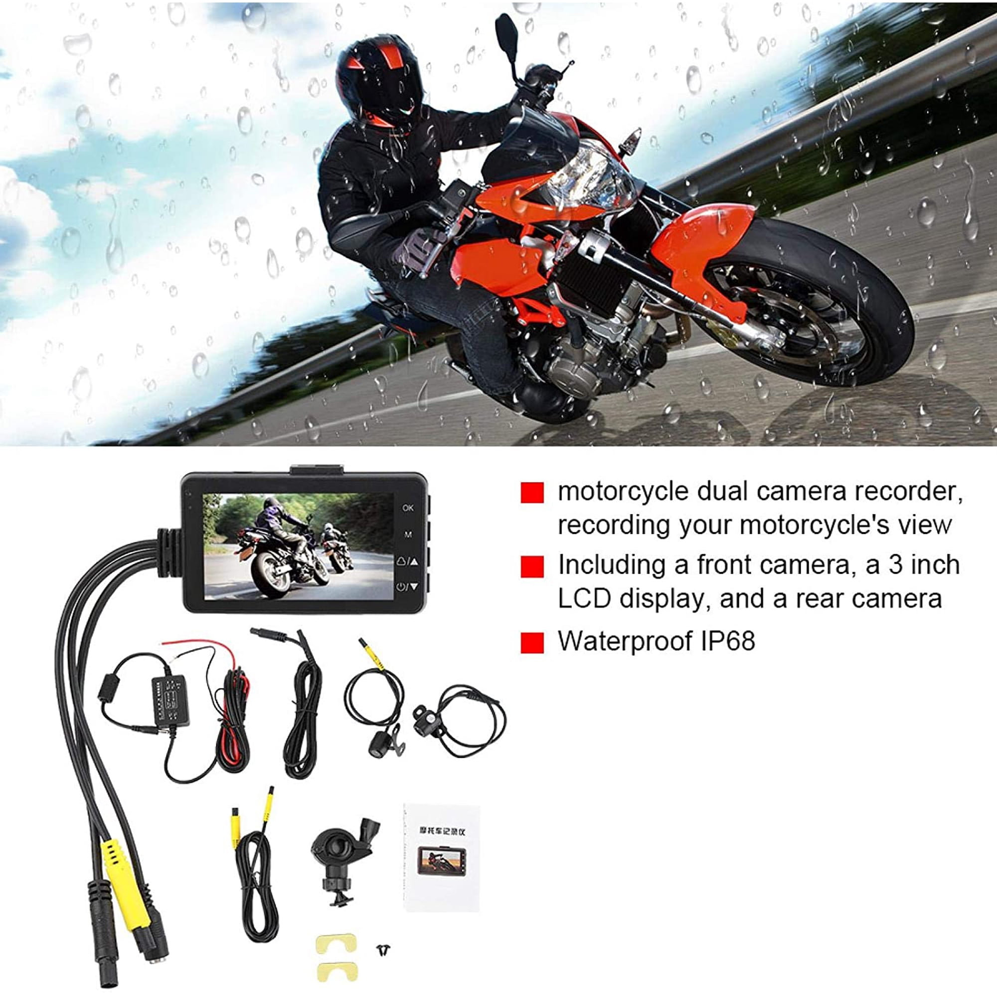Dual Lens Front and Rear 1080P Motorcycle Camera Recorder