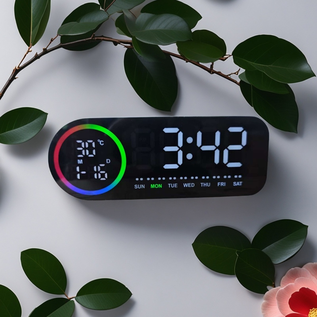 Zeiwohndc 7 Color LED Digital Clock With Indoor Room Thermometers And Calendar Function