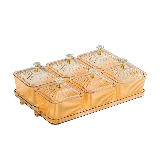 Plato para servir frutos secos, caramelos y nueces con tapa para galletas de boda. amarillo