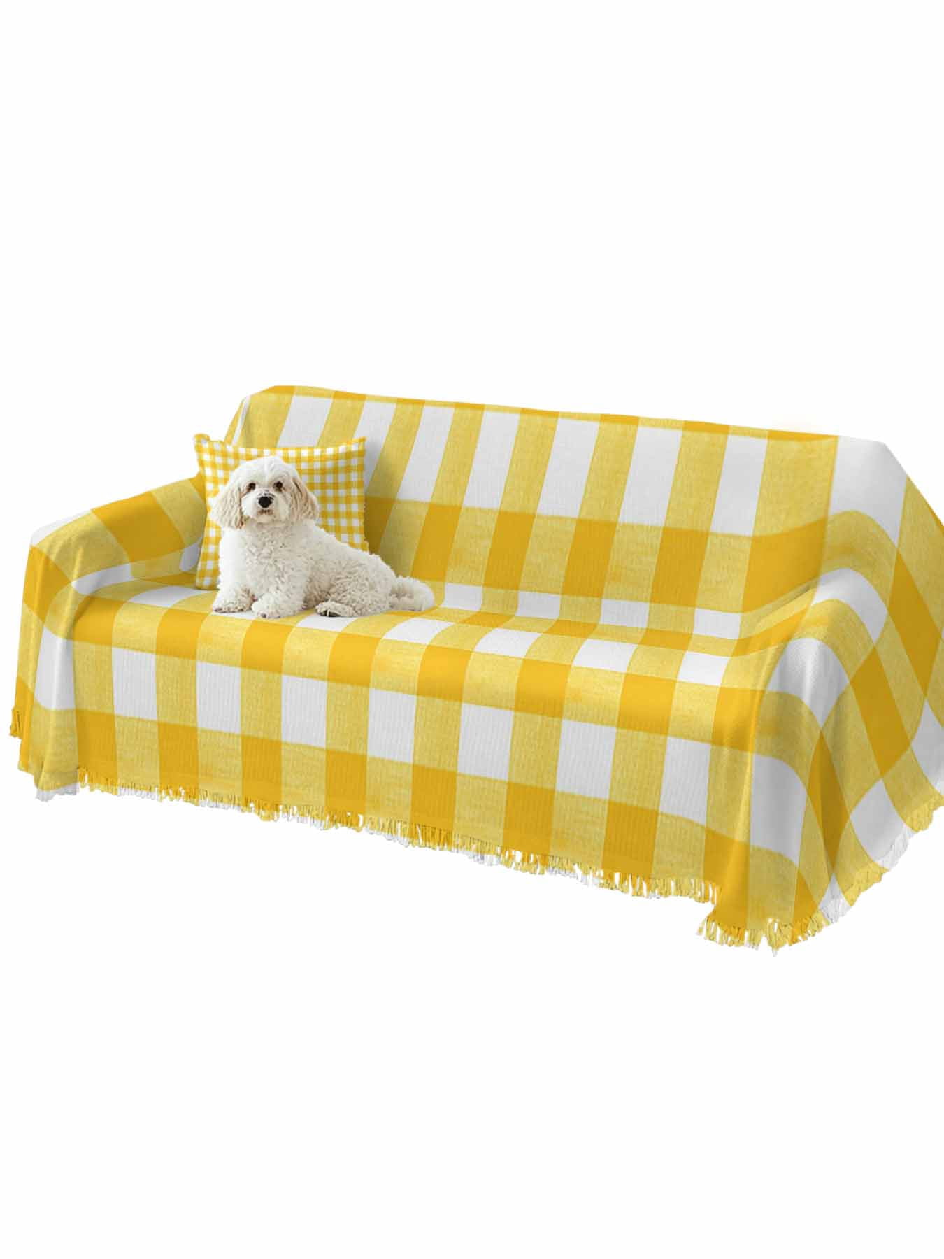 Yellow Couch Cover Sofa Covers 3 Cushion Sectional Couch, Country French Rustic Buffalo Plaid Modern Art Washable Sofa Covers Slipcover Sectional Sofa Cover, Furniture Protector 71"x150"