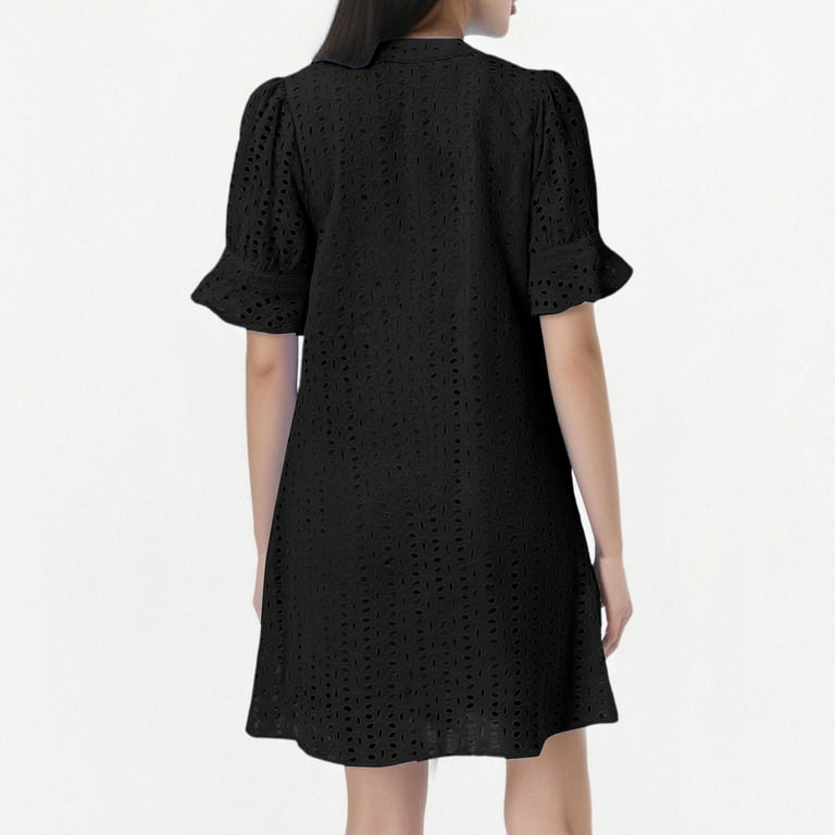 Graduation Dress, Eyelet Casual V Neck Hollow Lace Boho Midi Dress Loose Wedding Guest With Elegant Trim For Beach Dress Petticoat Skirt Women Under Dress Gold Dresses Cocktail (S, Black) ZMTing - Graduation Dress, Eyelet Casual V Neck Hollow Lace Boho Midi Dress Loose Wedding Guest With Elegant Trim For Beach Dress Petticoat Skirt Women Under Dress Gold Dresses Cocktail (S, Black) ZMTing -