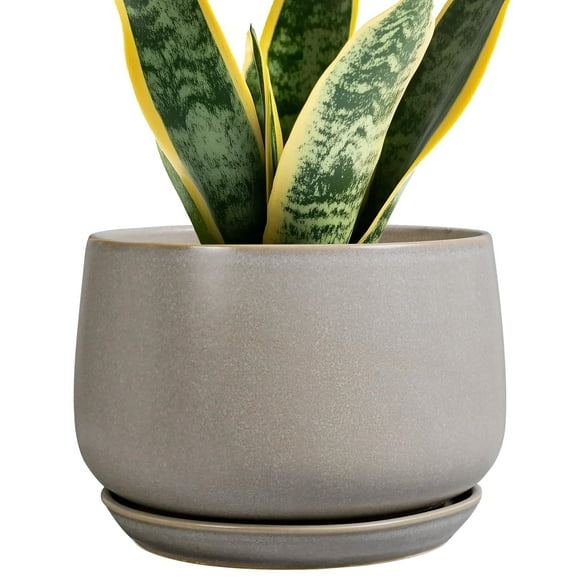 Macetas de cerámica G EPGardening, 18 cm, gris, con orificios de drenaje