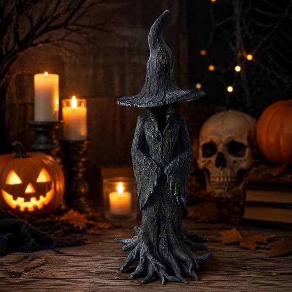 Resin Witch Statue Halloween Witch Decor Gothic Halloween Resin Figurine, Retro Magician Decor, Dark Fantasy Ornament, Decorations Indoor Ornament Figurine (11.8" H x 5.12" W)
