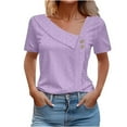 thumbnail image 2 of Njoeus Cute Summer Tops for Women Summer Shirts for Women Women's 2025 Summer Henleys Shirts Fashion Button V-Neck Tunic Tops Casual Short Sleeve Blouse T-Shirts Up To 60% Off Summer Savings, 2 of 5