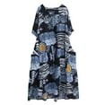 thumbnail image 2 of Vestido, Vestido suelto para mujer con bolsillos Estampado vintage Cuello en V Medias mangas Vestido Meterk Grande, 2 of 7