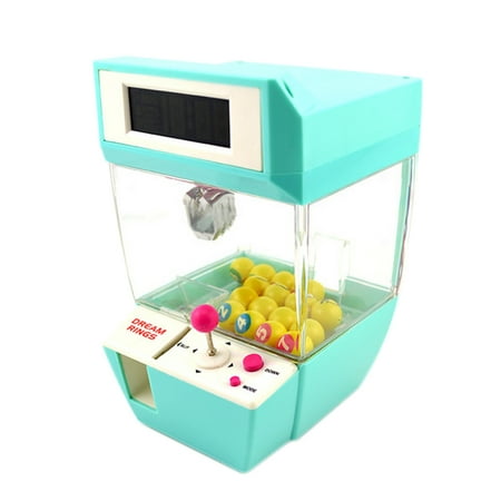 Coin Operated Candy Grabber Desktop Doll Candy Catcher Crane Machine wtih Alarm Clock Function - Green + Balls Random