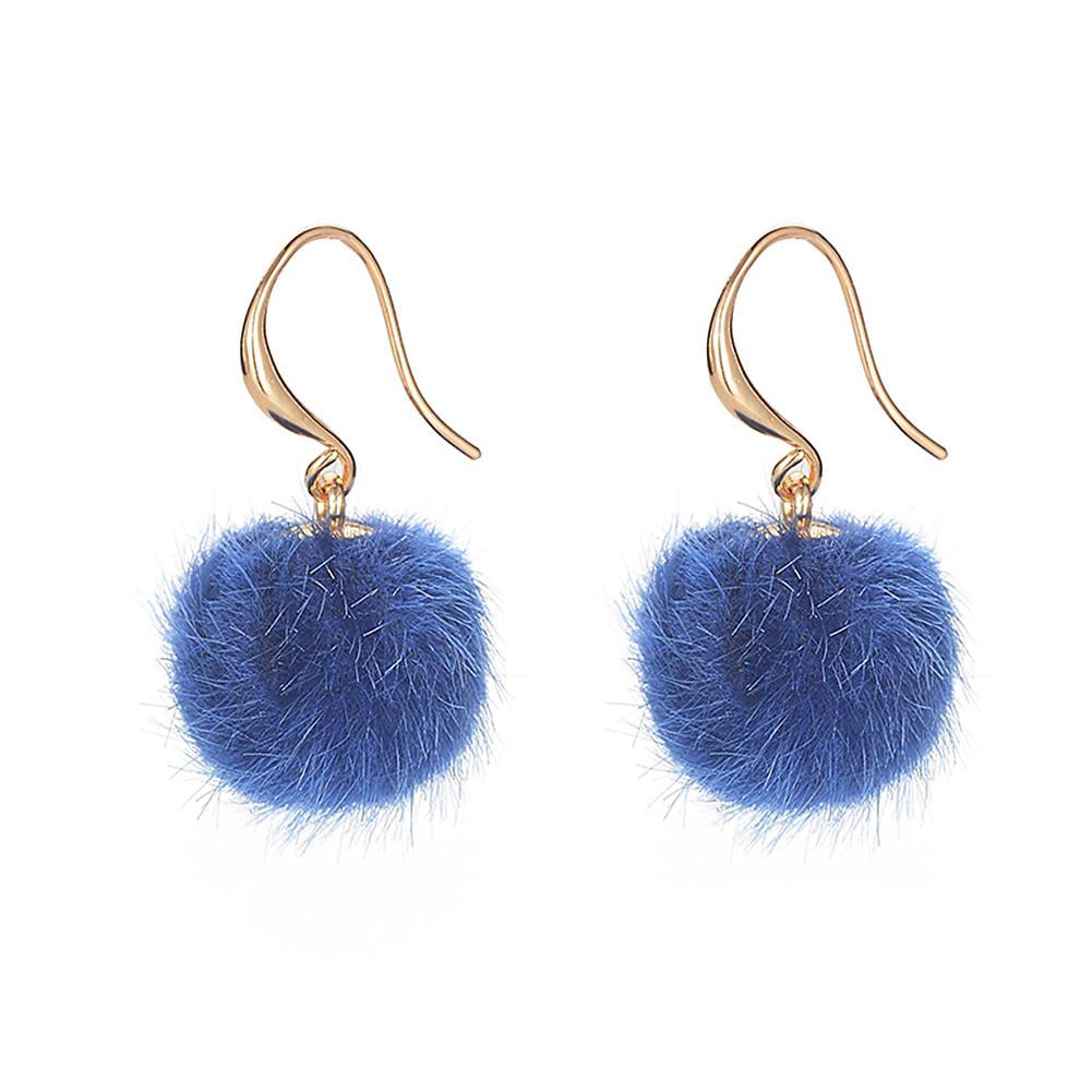 Fluffy Pompom Ball Square Drop Ear Stud Earrings Jewelry Gifts LC 