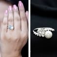 thumbnail image 3 of Rosec Jewels Genuine Pearl Moissanite Toi Et Moi Engagement Ring - Statement Ring - AAA Quality - with Jewelry Box, 925 Sterling Silver, US 4.00, 3 of 9