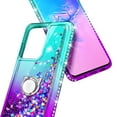 thumbnail image 5 of Compatible with Samsung Galaxy S20 Case with Tempered Glass Screen Protector, Ring Holder/Wrist Strap, Nagebee Glitter Liquid Floating Waterfall Cute Phone Cover (Aqua/Purple), 5 of 6