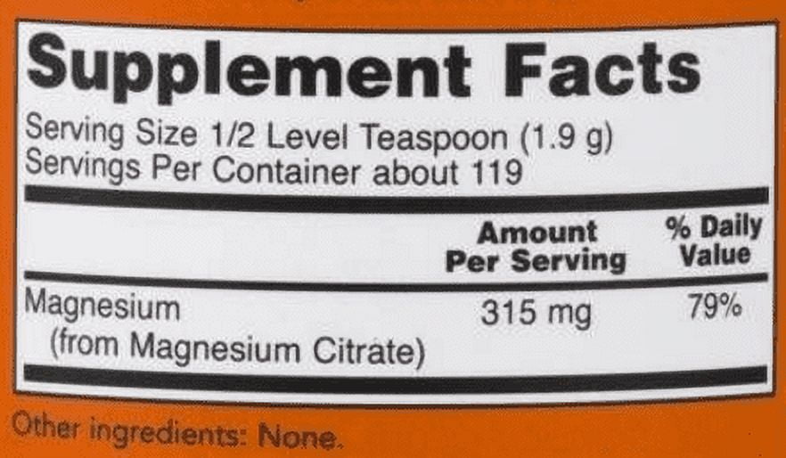 NOW Foods Magnesium Citrate Powder, 8 Oz