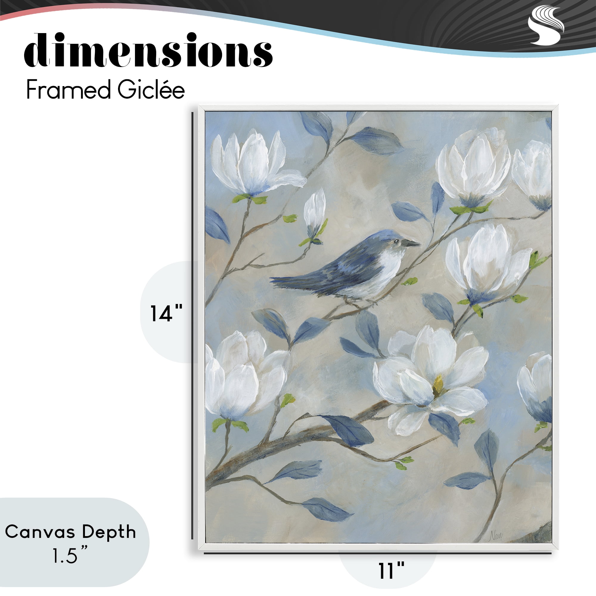 Stupell Industries Blue Bird & Magnolia White Framed Giclee Art, design by Nan