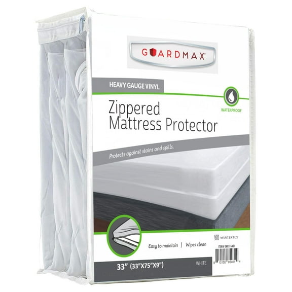 Guardmax Heavy Duty Vinyl 33 Inch Cot Zippered Mattress Encasement - Waterproof & Breathable Mattress Protector - Comfortable, Soft, and Noiseless Zippered Bedding - Dust Mite Proof (33 x 75 x 9)