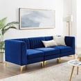 thumbnail image 3 of Modway Triumph 3-Seater Channel Performance Velvet Tufted Sofa in Navy, 3 of 11
