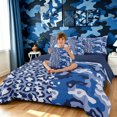 thumbnail image 3 of Manfei Retro Leopard Animal Print King Bedding, Old Fashion Camo King Bed in a Bag, Ocean Blue, Blue Reversible, 7 Pieces, 3 of 6