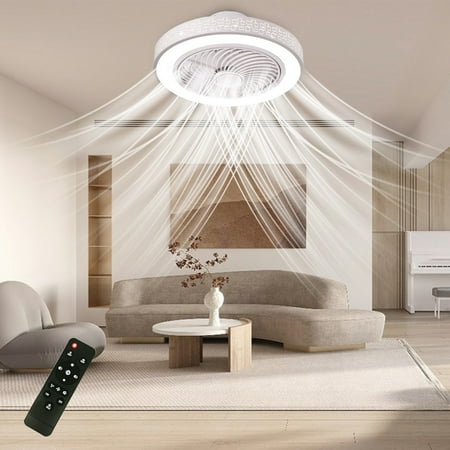 

Fjofpr LED Invisible Ceiling Fan With Light Modern Dimmable Ceiling Fan Light With Remote Control For Bedroom Living Room Kitchen