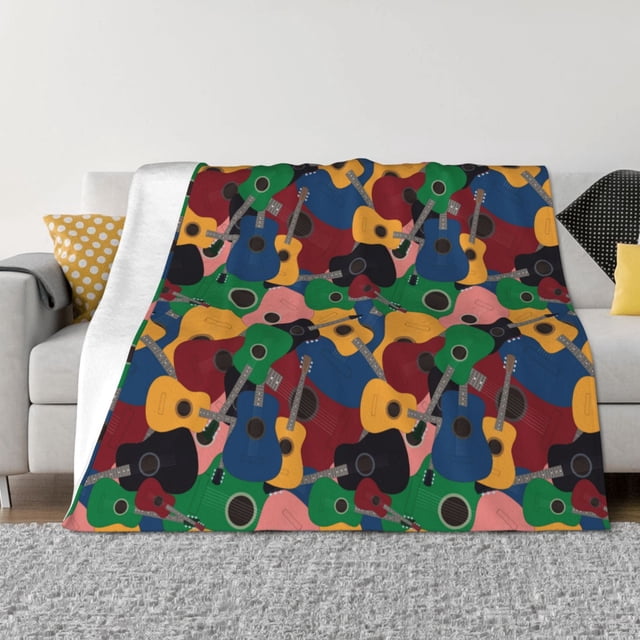 Sikiie Couverture en Flanelle Imprimée Guitares Colorées, Anti-Rides et Anti-Rétrécissement, Couverture en Peluche, Ameublement pour la Maison Adaptée aux Lits, Canapés, Voyage-50"x40 Pouces
