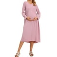 thumbnail image 2 of INSPIRE CHIC Women's Maternity Nursing Breastfeeding Dress Zip Front Tiered Long Sleeve Round Neck Pleated Midi Maternity Pregnancy Dress 2XL Pink, 2 of 6