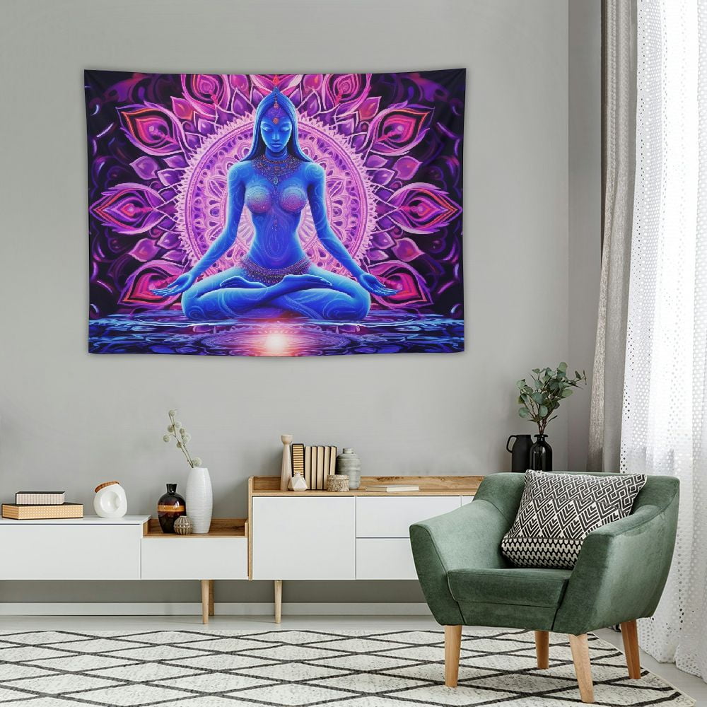 Tapisserie De Méditation UV, Toile De Fond Trippy, Tenture Murale Psytrance, Tapisserie Lotus, Tenture Murale Lumière Noire, Tapisserie Bohème, Toile De Fond Hippie - France