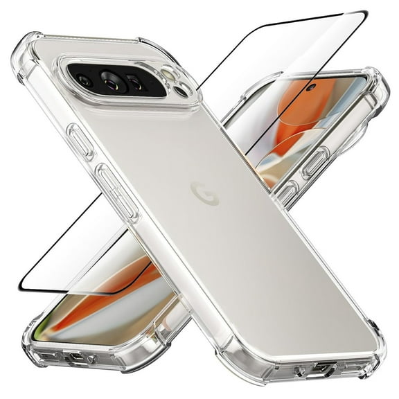 Dteck for Google Pixel 9 / 9 Pro Case with Tempered Glass Screen Protector , Shockproof Transparent Flexible TPU Silicone Cover for Google Pixel 9 / 9 Pro ,Clear