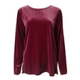 thumbnail image 4 of Womens Tops 3/4 Length Sleeves Solid Color Velvet Hoodie With Round Neck And Long Sleeves Blouses For Women Plus Size, 4 of 7