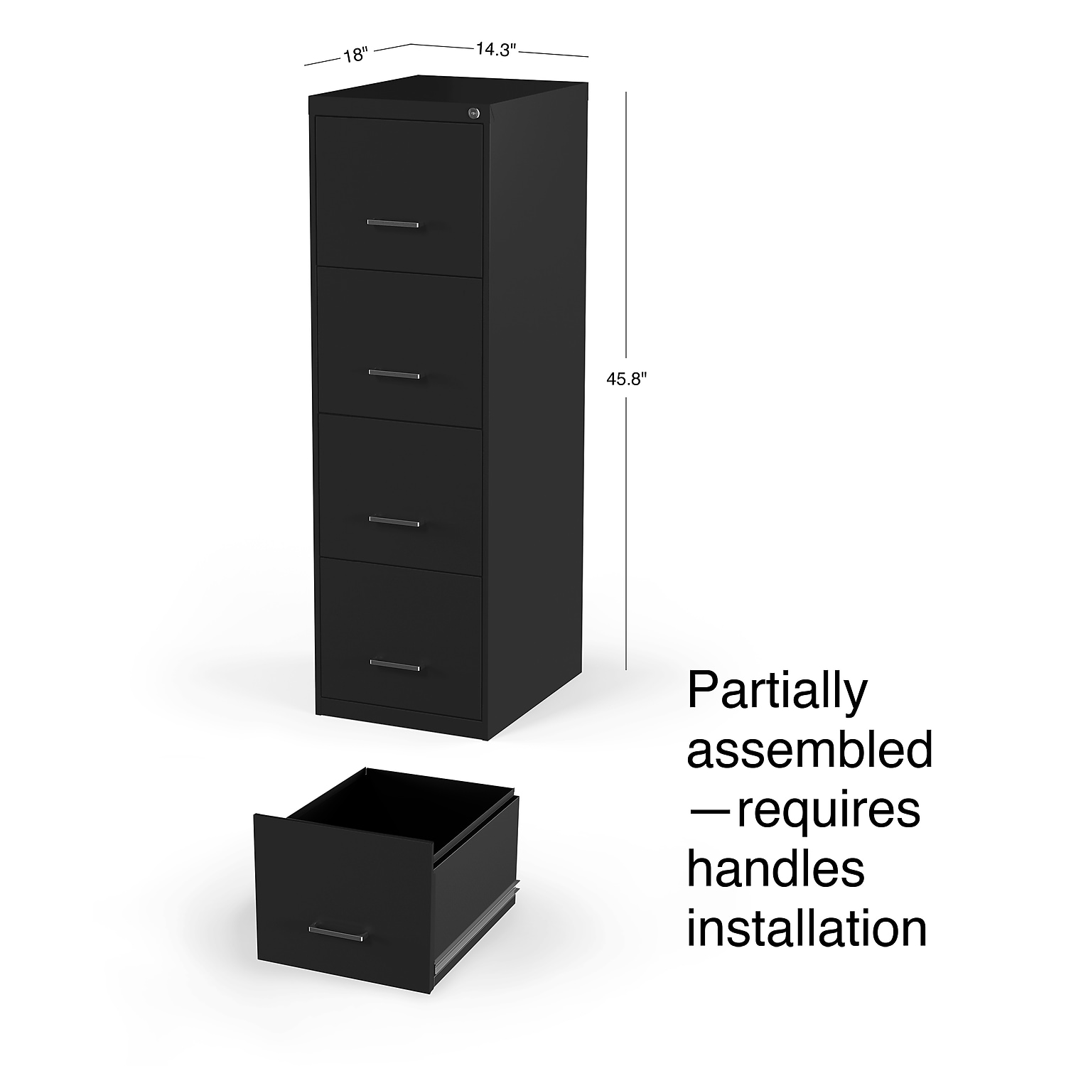 MyOfficeInnovations 4-Drawer Vertical File Cabinet Locking Letter Black 18"D (52152) 2806660