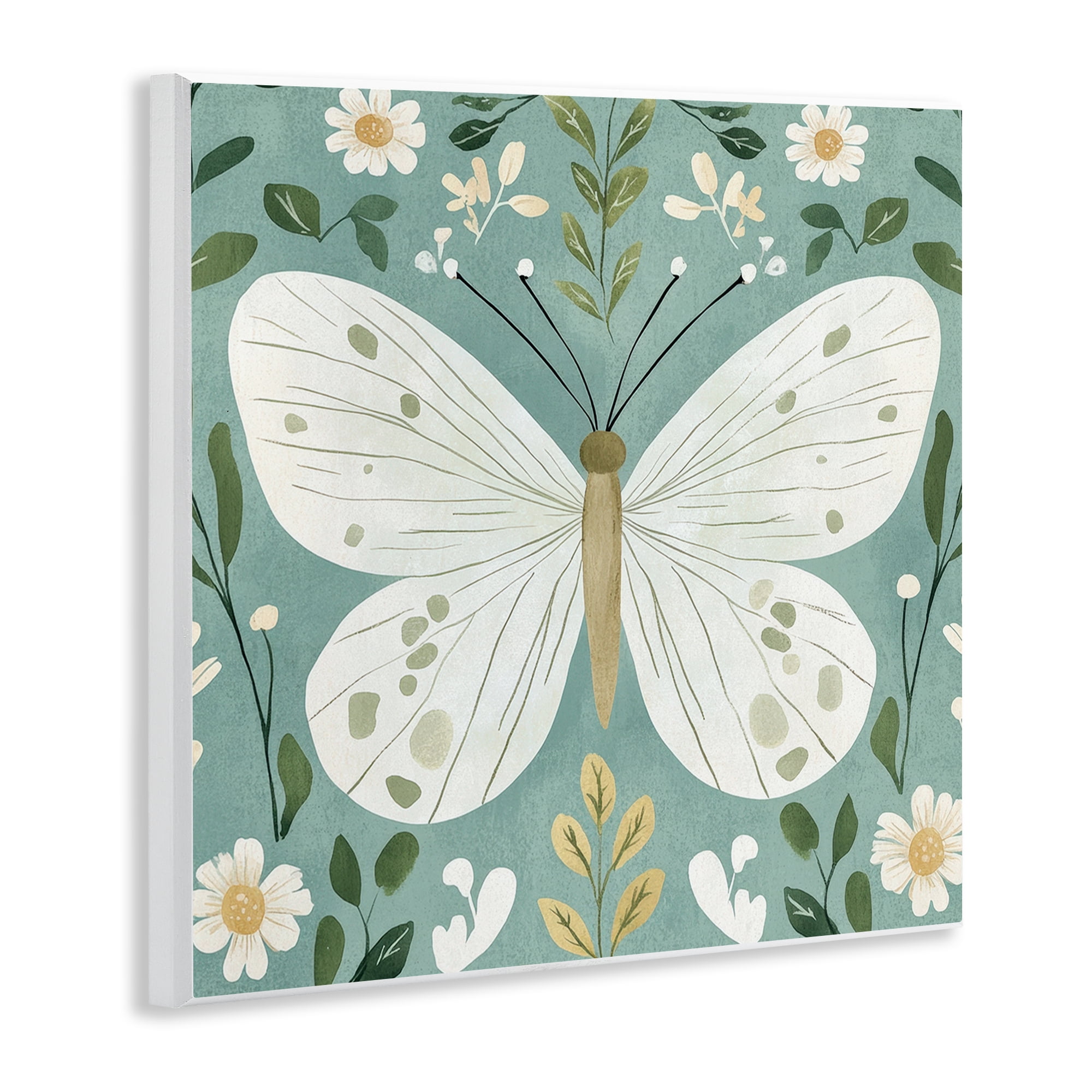 Stupell Industries Teal Butterfly Garden with Daisies Wall Plaque Art, design by Petal Prints Design