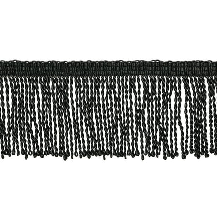 3" (7.5cm) Basic Trim Collection Thin Bullion Fringe Trim with Decorative Knitted Gimp Header # BFT3,, Pure Black #K9 (Jet Black) Sold By The Yard (36"/3 ft/0.9m)