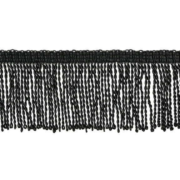 3" (7.5cm) Basic Trim Collection Thin Bullion Fringe Trim with Decorative Knitted Gimp Header # BFT3,, Pure Black #K9 (Jet Black) Sold By The Yard (36"/3 ft/0.9m)
