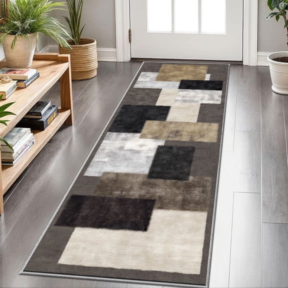 2x6 FT Kitchen Runner Rugs Non Skid Washable, Faux Wool Rug Runners for Hallways Bathroom Carpet Runner, Soft Indoor Modern Floor Rug for Entryway Laundry Room