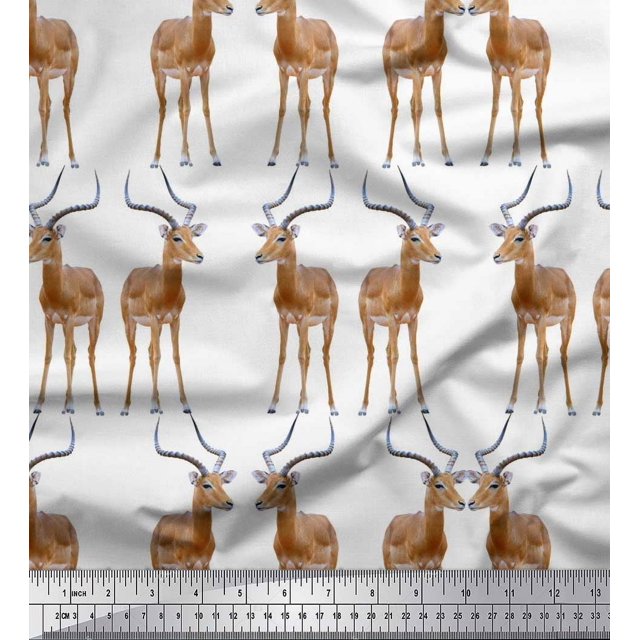 Soimoi Tissu Popeline de Coton Imprimé Animal Cerf au Mètre 42 Pouces de Large
