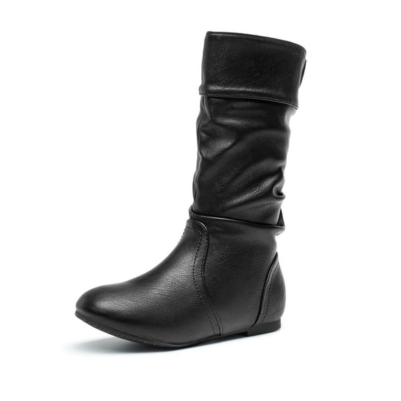 BURUDANI Girl's Kid's Cute Zipper Flat Heel Mid Calf Boot Shoes BLVD-K BLACK/PU Size 9