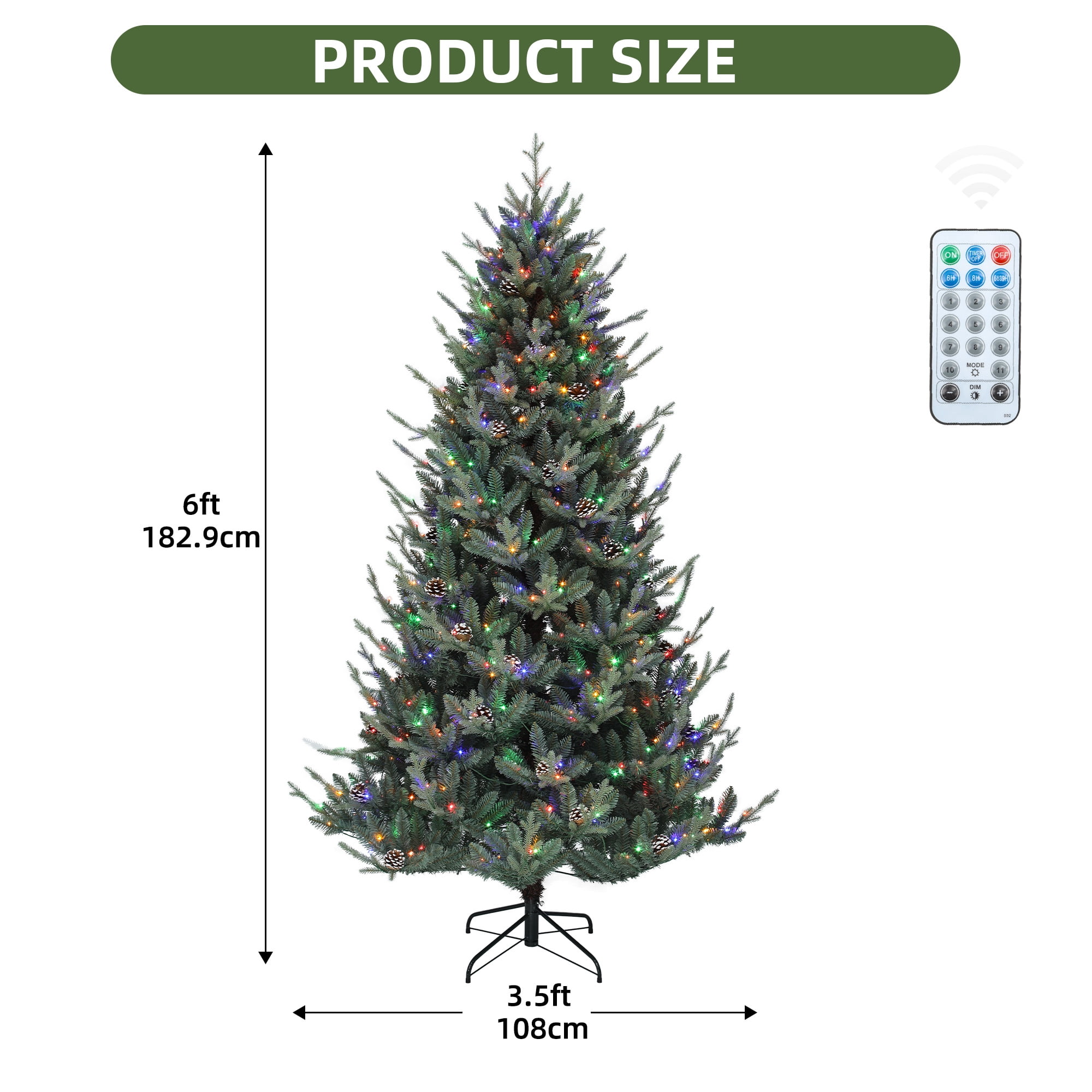 Uforic 6 ft Prelit Spruce Artificial Christmas Tree with 1176 PE&PVC Tips & 300 Lights,11 Light Modes