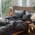 thumbnail image 4 of MooMee Wavy Striped Duvet Cover Set Queen 100% Washed Cotton Linen Like Textured Breathable 3-Piece (Charocal Grey, 90"x90"), 4 of 7