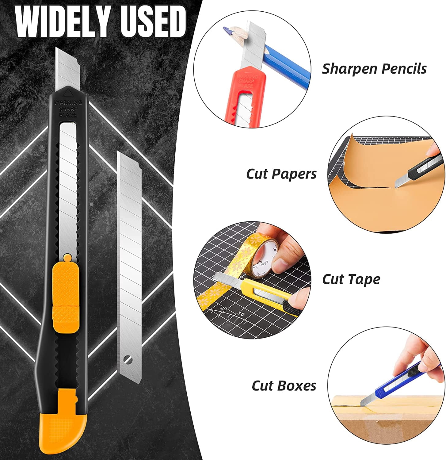 42 Pack Box Cutter Retractable, 9MM Snap-Off Blade Utility Knife With Self-Lock Design for Cutting Boxes, Carton, Cardboard, Paper