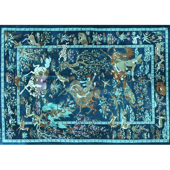 Ahgly Company Indoor Rectangle Persian Light Blue Traditional Area Rugs, 7' x 9'