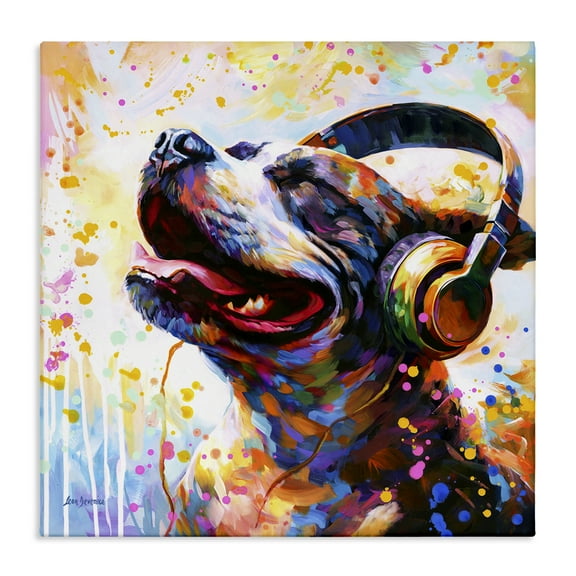 Stupell Industries Happy Dog & Headphones Animals & Insects Painting Gallery Wrapped Canvas Art Print Wall Art, 17 x 17
