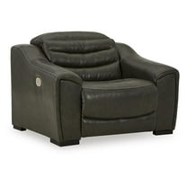 Bowery Hill Modern Leather Power Recliner with Headrest in Gray