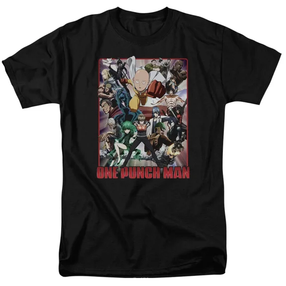 RARE One-Punch Man Cast of Characters T Shirt Mens Licensed Cartoon Merchandise Black