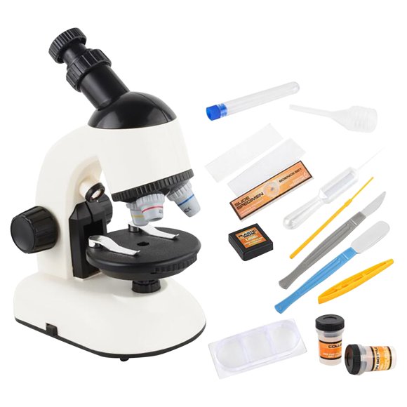 Kit Scientifique Microscope Blanc pour Enfants avec Grossissement 1200X Microscope Biologique Hd pour Débutants Comprend des Diapositives Spécimens et Outils Jouet Éducatif Stem 1.19 Lbs
